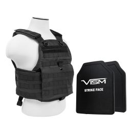 VISM by NcSTAR PLATE CARRIER VEST WITH 10"X12' LEVEL III+ PE SHOOTERS CUT 2X HARD BALLISTIC PLATES/ BLACK (Color: Black)
