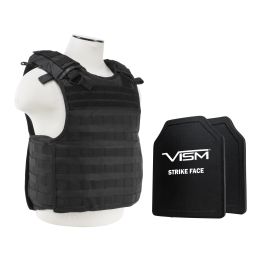 VISM by NcSTAR QUICK RELEASE PLATE CARRIER VEST WITH 10"X12' LEVEL III+ PE SHOOTERS CUT 2X HARD BALLISTIC PLATES/ BLACK (Color: Black)