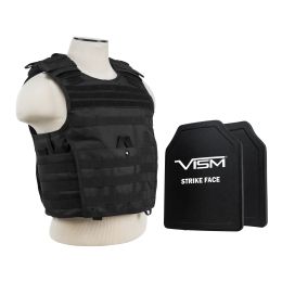 VISM by NcSTAR EXPERT PLATE CARRIER VEST (MED-2XL) WITH 10"X12' LEVEL III+ PE SHOOTERS CUT 2X HARD BALLISTIC PLATES/ LARGE/BLACK (Color: Black)