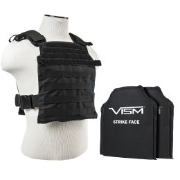 VISM by NcSTAR FAST PLATE CARRIER  WITH 10"x12" LEVEL IIIA SHOOTER'S CUT 2X SOFT BALLISTIC PANELS/ BLACK (Color: Black)